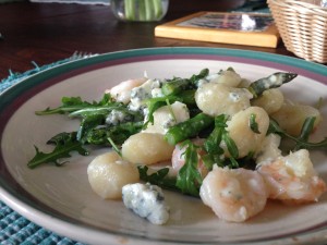 Gnocchi with shrimp and blue cheese.