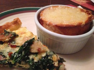Spinach and bacon quiche and french onion soup